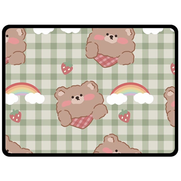 Bear Cartoon Pattern Strawberry Rainbow Nature Animal Cute Design Two Sides Fleece Blanket (Large)