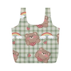 Bear Cartoon Pattern Strawberry Rainbow Nature Animal Cute Design Full Print Recycle Bag (m) by Bedest