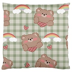 Bear Cartoon Pattern Strawberry Rainbow Nature Animal Cute Design Large Premium Plush Fleece Cushion Case (two Sides) by Bedest