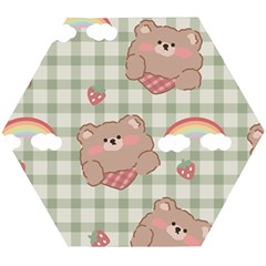 Bear Cartoon Pattern Strawberry Rainbow Nature Animal Cute Design Wooden Puzzle Hexagon by Bedest