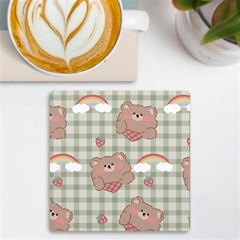 Bear Cartoon Pattern Strawberry Rainbow Nature Animal Cute Design Uv Print Square Tile Coaster  by Bedest