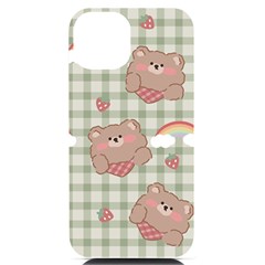 Bear Cartoon Pattern Strawberry Rainbow Nature Animal Cute Design Iphone 14 Black Uv Print Case by Bedest