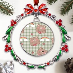 Bear Cartoon Pattern Strawberry Rainbow Nature Animal Cute Design Metal X mas Wreath Ribbon Ornament by Bedest