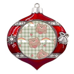 Bear Cartoon Pattern Strawberry Rainbow Nature Animal Cute Design Metal Snowflake And Bell Red Ornament by Bedest