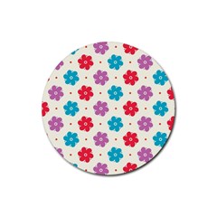 Abstract Art Pattern Colorful Artistic Flower Nature Spring Rubber Round Coaster (4 Pack) by Bedest