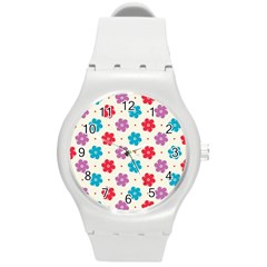 Abstract Art Pattern Colorful Artistic Flower Nature Spring Round Plastic Sport Watch (m)