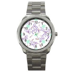 Fish Lilies Sea Aquatic Flowers Algae Bubble Animal Wildlife Nature Ocean Sport Metal Watch by Bedest