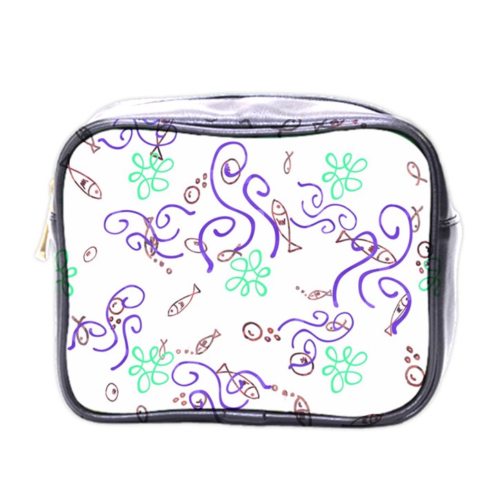 Fish Lilies Sea Aquatic Flowers Algae Bubble Animal Wildlife Nature Ocean Mini Toiletries Bag (One Side)