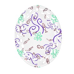 Fish Lilies Sea Aquatic Flowers Algae Bubble Animal Wildlife Nature Ocean Oval Filigree Ornament (two Sides) by Bedest