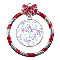 Fish Lilies Sea Aquatic Flowers Algae Bubble Animal Wildlife Nature Ocean Metal Red Ribbon Round Ornament