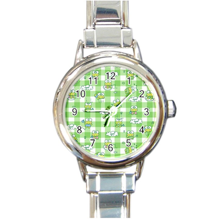 Frog Cartoon Pattern Cloud Animal Cute Seamless Round Italian Charm Watch