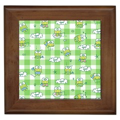 Frog Cartoon Pattern Cloud Animal Cute Seamless Framed Tile by Bedest