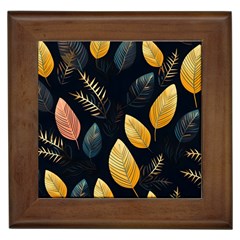 Gold Yellow Leaves Fauna Dark Background Dark Black Background Black Nature Forest Texture Wall Wall Framed Tile by Bedest