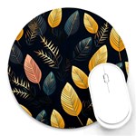 Gold Yellow Leaves Fauna Dark Background Dark Black Background Black Nature Forest Texture Wall Wall Round Mousepad Front