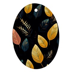 Gold Yellow Leaves Fauna Dark Background Dark Black Background Black Nature Forest Texture Wall Wall Ornament (oval) by Bedest