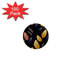 Gold Yellow Leaves Fauna Dark Background Dark Black Background Black Nature Forest Texture Wall Wall 1  Mini Magnets (100 Pack)  by Bedest