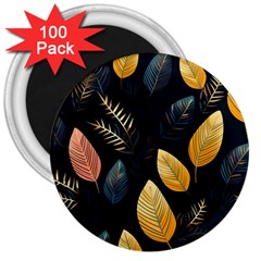 Gold Yellow Leaves Fauna Dark Background Dark Black Background Black Nature Forest Texture Wall Wall 3  Magnets (100 Pack) by Bedest