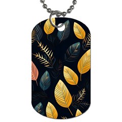 Gold Yellow Leaves Fauna Dark Background Dark Black Background Black Nature Forest Texture Wall Wall Dog Tag (two Sides) by Bedest