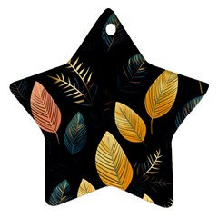 Gold Yellow Leaves Fauna Dark Background Dark Black Background Black Nature Forest Texture Wall Wall Star Ornament (two Sides) by Bedest