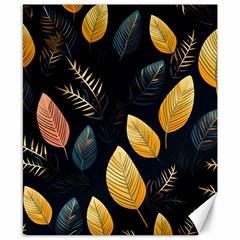 Gold Yellow Leaves Fauna Dark Background Dark Black Background Black Nature Forest Texture Wall Wall Canvas 8  X 10  by Bedest