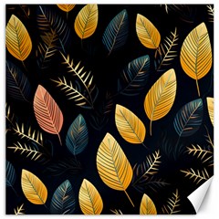 Gold Yellow Leaves Fauna Dark Background Dark Black Background Black Nature Forest Texture Wall Wall Canvas 16  X 16  by Bedest