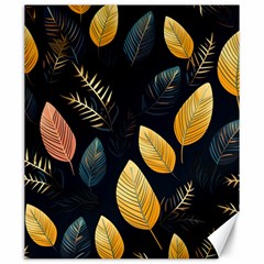 Gold Yellow Leaves Fauna Dark Background Dark Black Background Black Nature Forest Texture Wall Wall Canvas 20  X 24  by Bedest