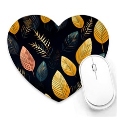 Gold Yellow Leaves Fauna Dark Background Dark Black Background Black Nature Forest Texture Wall Wall Heart Mousepad by Bedest