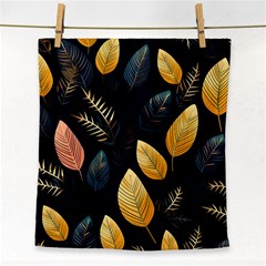 Gold Yellow Leaves Fauna Dark Background Dark Black Background Black Nature Forest Texture Wall Wall Face Towel by Bedest