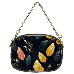 Gold Yellow Leaves Fauna Dark Background Dark Black Background Black Nature Forest Texture Wall Wall Chain Purse (one Side) by Bedest