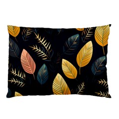 Gold Yellow Leaves Fauna Dark Background Dark Black Background Black Nature Forest Texture Wall Wall Pillow Case by Bedest