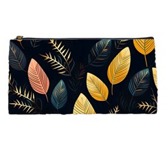 Gold Yellow Leaves Fauna Dark Background Dark Black Background Black Nature Forest Texture Wall Wall Pencil Case by Bedest