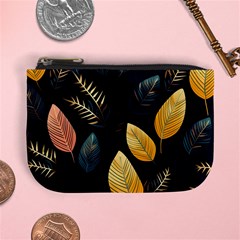 Gold Yellow Leaves Fauna Dark Background Dark Black Background Black Nature Forest Texture Wall Wall Mini Coin Purse by Bedest