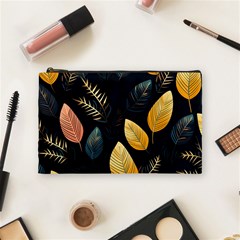 Gold Yellow Leaves Fauna Dark Background Dark Black Background Black Nature Forest Texture Wall Wall Cosmetic Bag (medium) by Bedest