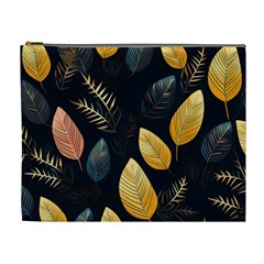 Gold Yellow Leaves Fauna Dark Background Dark Black Background Black Nature Forest Texture Wall Wall Cosmetic Bag (xl) by Bedest