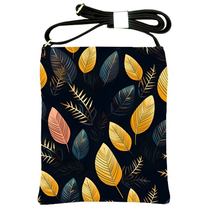 Gold Yellow Leaves Fauna Dark Background Dark Black Background Black Nature Forest Texture Wall Wall Shoulder Sling Bag