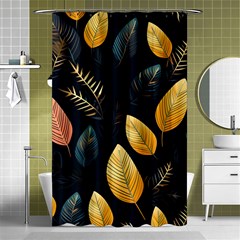 Gold Yellow Leaves Fauna Dark Background Dark Black Background Black Nature Forest Texture Wall Wall Shower Curtain 48  X 72  (small)  by Bedest