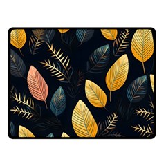 Gold Yellow Leaves Fauna Dark Background Dark Black Background Black Nature Forest Texture Wall Wall Two Sides Fleece Blanket (small) by Bedest