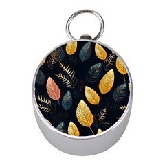 Gold Yellow Leaves Fauna Dark Background Dark Black Background Black Nature Forest Texture Wall Wall Mini Silver Compasses by Bedest