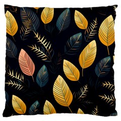 Gold Yellow Leaves Fauna Dark Background Dark Black Background Black Nature Forest Texture Wall Wall Standard Premium Plush Fleece Cushion Case (two Sides) by Bedest