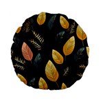 Gold Yellow Leaves Fauna Dark Background Dark Black Background Black Nature Forest Texture Wall Wall Standard 15  Premium Flano Round Cushions Back