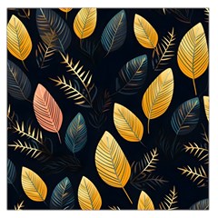 Gold Yellow Leaves Fauna Dark Background Dark Black Background Black Nature Forest Texture Wall Wall Square Satin Scarf (36  X 36 ) by Bedest