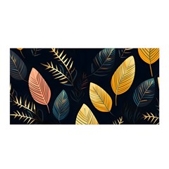 Gold Yellow Leaves Fauna Dark Background Dark Black Background Black Nature Forest Texture Wall Wall Satin Wrap 35  X 70  by Bedest