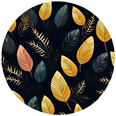 Gold Yellow Leaves Fauna Dark Background Dark Black Background Black Nature Forest Texture Wall Wall Wooden Puzzle Round by Bedest