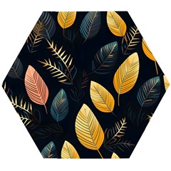 Gold Yellow Leaves Fauna Dark Background Dark Black Background Black Nature Forest Texture Wall Wall Wooden Puzzle Hexagon by Bedest