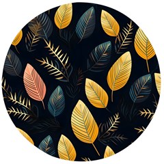 Gold Yellow Leaves Fauna Dark Background Dark Black Background Black Nature Forest Texture Wall Wall Wooden Bottle Opener (round) by Bedest