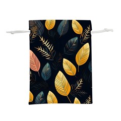 Gold Yellow Leaves Fauna Dark Background Dark Black Background Black Nature Forest Texture Wall Wall Lightweight Drawstring Pouch (l) by Bedest