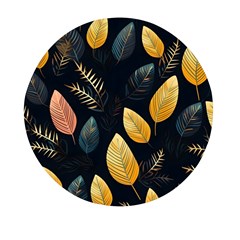 Gold Yellow Leaves Fauna Dark Background Dark Black Background Black Nature Forest Texture Wall Wall Mini Round Pill Box (pack Of 5) by Bedest