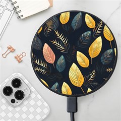 Gold Yellow Leaves Fauna Dark Background Dark Black Background Black Nature Forest Texture Wall Wall Wireless Fast Charger(black) by Bedest