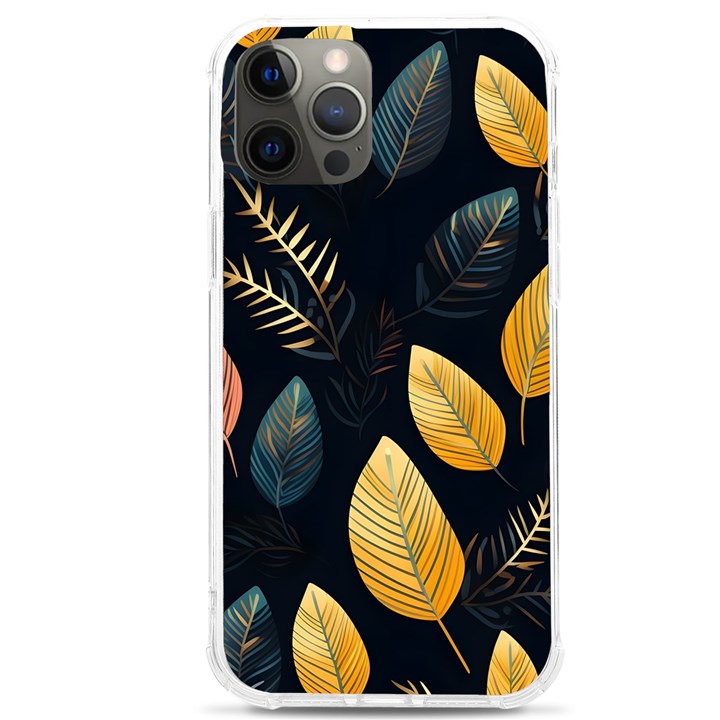 Gold Yellow Leaves Fauna Dark Background Dark Black Background Black Nature Forest Texture Wall Wall iPhone 12 Pro max TPU UV Print Case