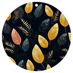 Gold Yellow Leaves Fauna Dark Background Dark Black Background Black Nature Forest Texture Wall Wall Uv Print Acrylic Ornament Round by Bedest